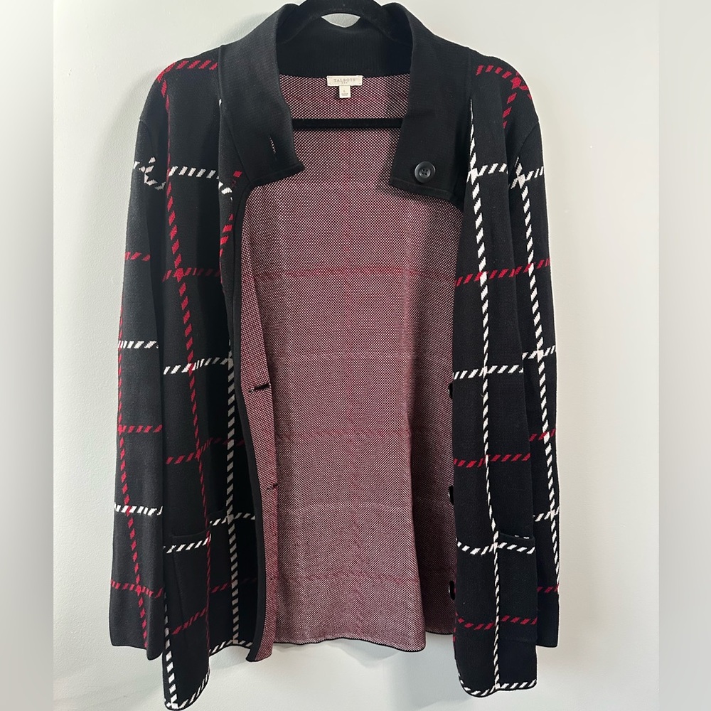 Talbots Black and Red Knit Cardigan